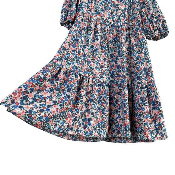BCBG Paris Tie-Back Chiffon Floral Print Mini Tiered Dress Blue Pink, Size Small - Picture 8 of 11